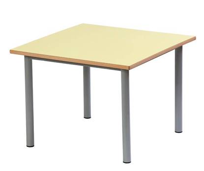 Tavolo quadrato per scuola materna con struttura in acciaio e piano in legno
