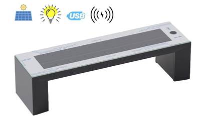 PNS14 PANCA SMART SUNRISE in acciaio completa di impianto fotovoltaico, n.2 prese USB, ricarica wireless e illuminazione inferiore