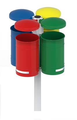 CESTINO TERMINAL per raccolta differenziata con n.4 cestini e palo centrale con tettucci ribaltabili 