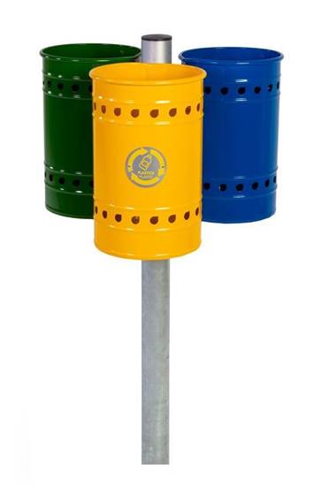 IMPIANTO STELLA per raccolta differenziata composto da palo centrale e n. 3 cestini in acciaio verniciato 